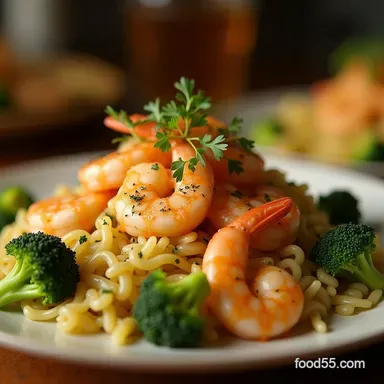 Easy Lemony Garlic Shrimp Scampi with Broccoli Orzo Recipe Card