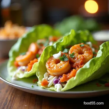 Easy LowCarb Buffalo Shrimp Lettuce Wraps 25 Mins Recipe Card