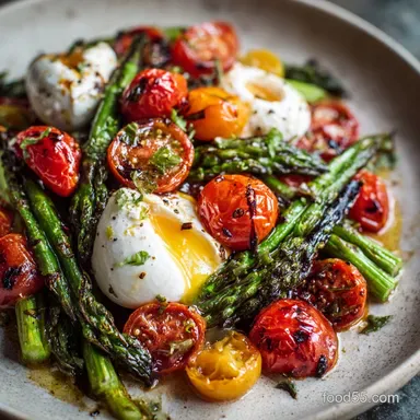 Burrata and Roasted Asparagus and Tomato Salad: Easy Seasonal Recipe Recipe Card