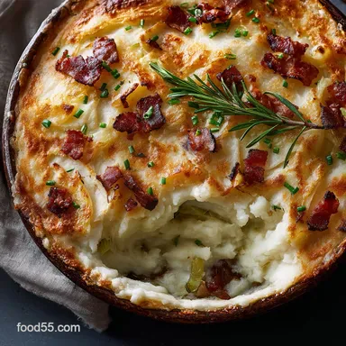 Buttery Shortcrust Mashed Potato Pie with Bacon Leeks and Cheese Recipe Card
