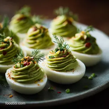 Christmas Tree Deviled Eggs: Silky Avocado Dill Filling Recipe Card