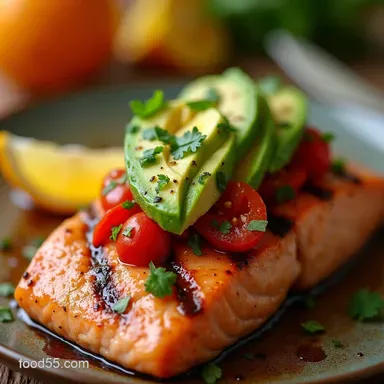 Grilled Salmon with Avocado Bruschetta Quick Citrus Weeknight Recipe Recipe Card