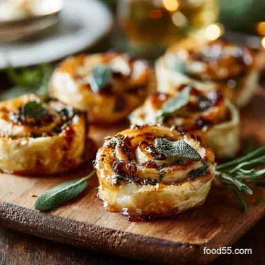 Thanksgiving Appetizers: Make-Ahead Brie Pinwheels with Sage Glaze Recipe Card