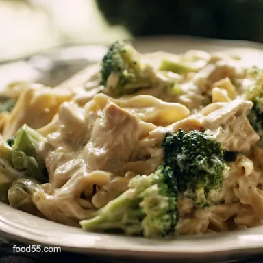 Creamy Chicken Broccoli Alfredo Recipe Easy Comfort Food Recipe Card