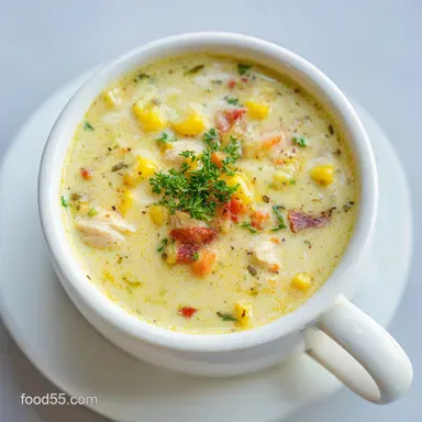 Chicken Corn Chowder with Bacon and Potatoes for 6 Servings Recipe Card