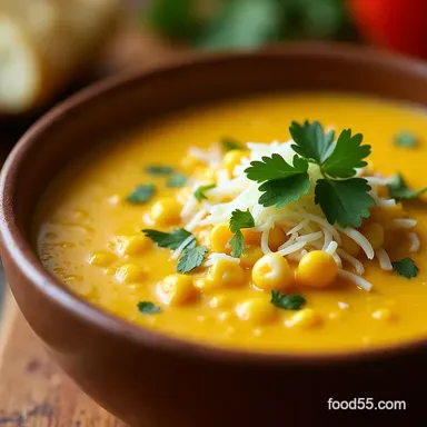 Sunshine in a Bowl Creamy Corn Soup with Queso Fresco Recipe Card