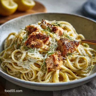 Creamy Lemon Dill Alfredo Salmon Pasta Quick Weeknight Luxury Recipe Card