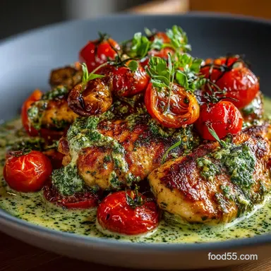 Silky Creamy Pesto Chicken with Burst Roasted Tomatoes 40 Minutes