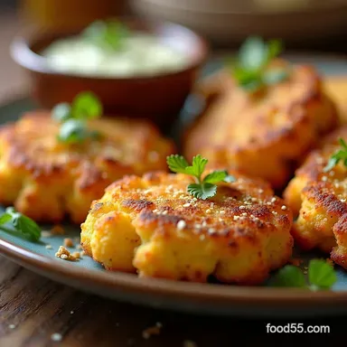 Easy Cauliflower Fritters Recipe with Zesty Herb Dip Recipe Card