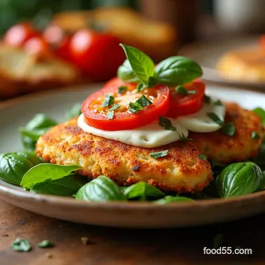 Chicken Cutlet Caprese Salad My GoTo Crispy Summer Dinner Recipe Card