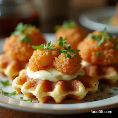 Waffles Crab Cales Crispy CrabCake Waffles with Lemon Remoulade Recipe Card