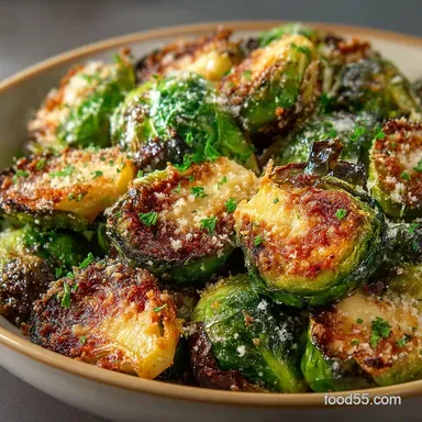 Foolproof Crispy Garlic Parmesan Roasted Brussels Sprouts Recipe Card