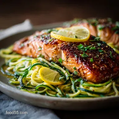 27Minute Lemon Garlic Butter Salmon with Zucchini Noodles A Weeknight Corker Recipe Card