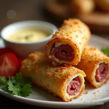 Rueben Egg Rolls Crispy Reuben Egg Rolls with Homemade Dip Easy Recipe Card