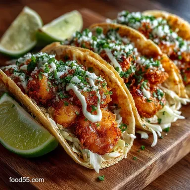 The Proper Crunch Crispy Fried Shrimp Tacos with Zesty Drizzle Recipe Card