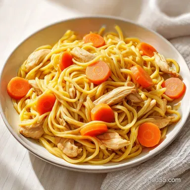 Creamy Crockpot Chicken Noodles Recipe Card