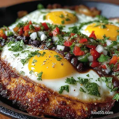 Authentic Easy Huevos Rancheros with Smoky Black Bean Salsa Recipe Card