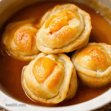 Easy Peach Dumplings Quick OvenBaked Dumplings with BrownButter Sauce Recipe Card