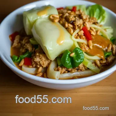 Delicious Homemade Asian Cabbage Rolls with Savory Peanut Sauce Recipe Card