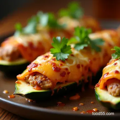 Fiesta Zucchini Boats Low Carb Chicken Enchilada Stuffed Courgettes Recipe Card