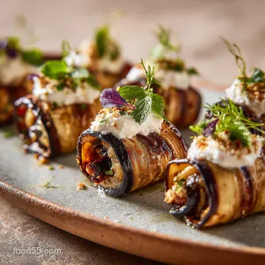 Feta yogurt and aubergine rolls Creamy Whipped Appetizer Recipe Card