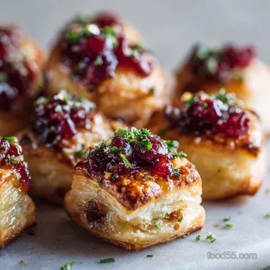 Baked Cranberry Brie Bites: Flaky Puff Pastry Holiday Appetizer Recipe Card