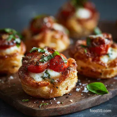 Mini Margherita Pizza Appetizer Easy Flaky Puff Pastry Bites Recipe Card