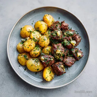 Garlic Butter Beef Potatoes for 4 Servings Recipe Card