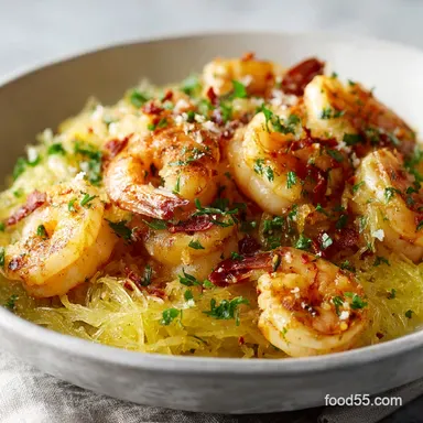 Lighter Low Carb Garlic Shrimp Scampi Spaghetti Squash Recipe Recipe Card