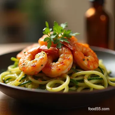 Zucchini Noodles with Garlic Spicy Shrimp 25Minute Dinner Recipe Card