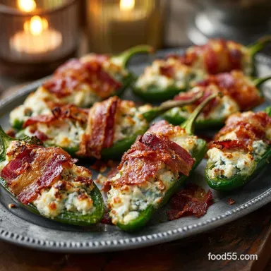 Stuffed Jalape&ntilde;os with Gorgonzola and Bacon: Ultra-Creamy Popper Recipe Recipe Card