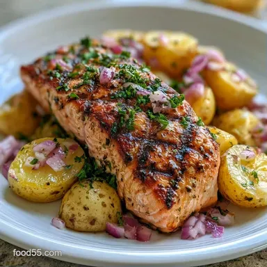 Grilled Salmon Potato Salad: Crispy Recipe Card