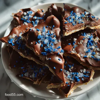 Hanukkah Chocolate Bark Recipe with Sea Salt and Blue Sprinkles Recipe Card