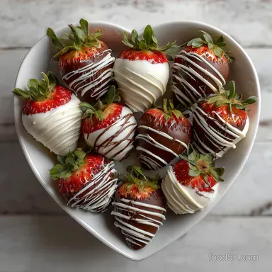 Heart-Shaped Box of Chocolate Covered Strawberries with White Chocolate Drizzle - Make-Ahead Recipe Card