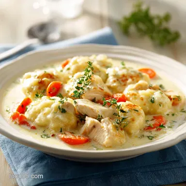 Chicken and Dumplings: Creamy Stew for 6 Servings Recipe Card