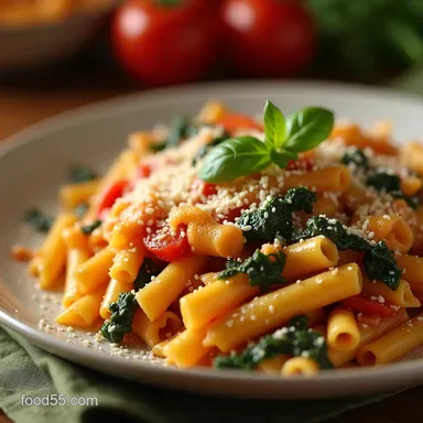 Low Fat Baked Ziti with Spinach Comfort Food Lightened Up Recipe Card