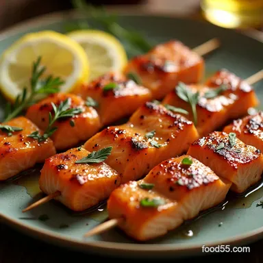 Easy Grilled Salmon Kebabs with LemonDill Marinade Recipe Card