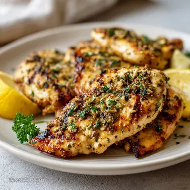 Grilled Chicken Recipe with Lemon and Garlic for 4 Servings Recipe Card