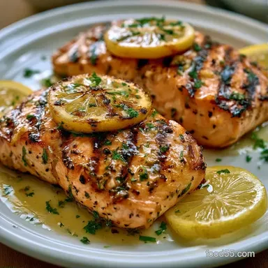 Lemon Garlic Grilled Salmon for 4 Recipe Card