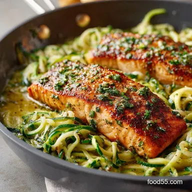 30Minute Lemon Garlic Butter Salmon with Zucchini Noodles Recipe Card