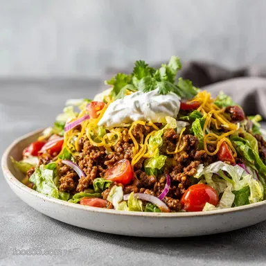 Loaded Taco Salad for 4 Servings with Savory Beef Reduction Recipe Card