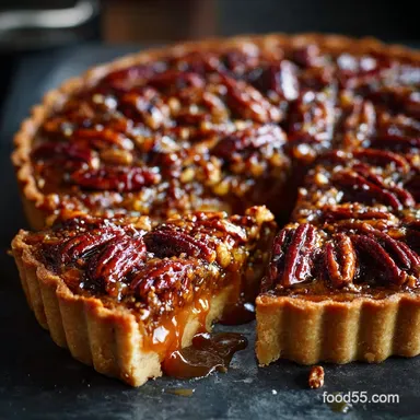 MakeAhead Thanksgiving Dessert Recipes: Salted Caramel Pecan Tart Recipe Card