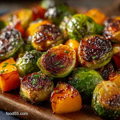 My Favorite Maple Soy Glazed Roasted Brussels Butternut Squash Recipe Card