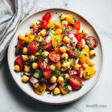 Mediterranean Chickpea Salad with Feta in 15 Minutes Recipe Card