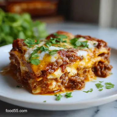 Mexican Lasagna with Ground Beef Baked for 40 Minutes