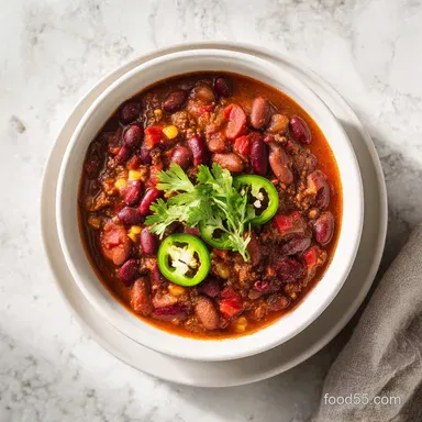 Mexican Pinto Bean Chili with Ground Beef in 65 Minutes Recipe Card