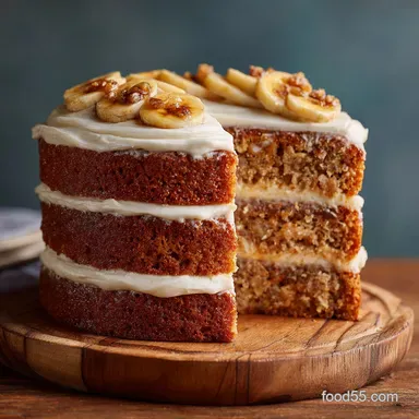 Banana Cake with Cream Cheese Frosting The Ultimate Moist Layer Cake Recipe Recipe Card