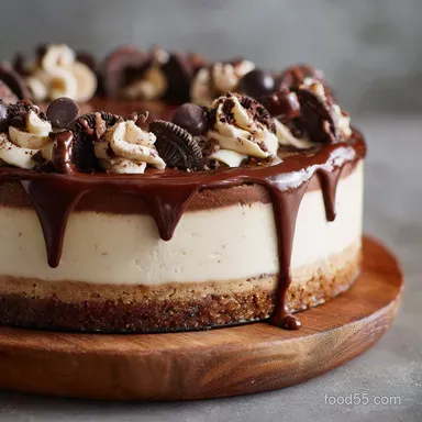 No Bake Cookie Dough Cheesecake Triple Chocolate, No Oven Needed Recipe Card