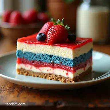 How to make an easy NoBake Red White Blue TriLayer Cheesecake Recipe Card