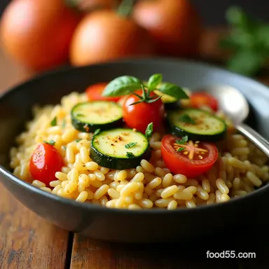 Orzo with Zucchini and Tomato Quick Bright Summer Side Recipe Card